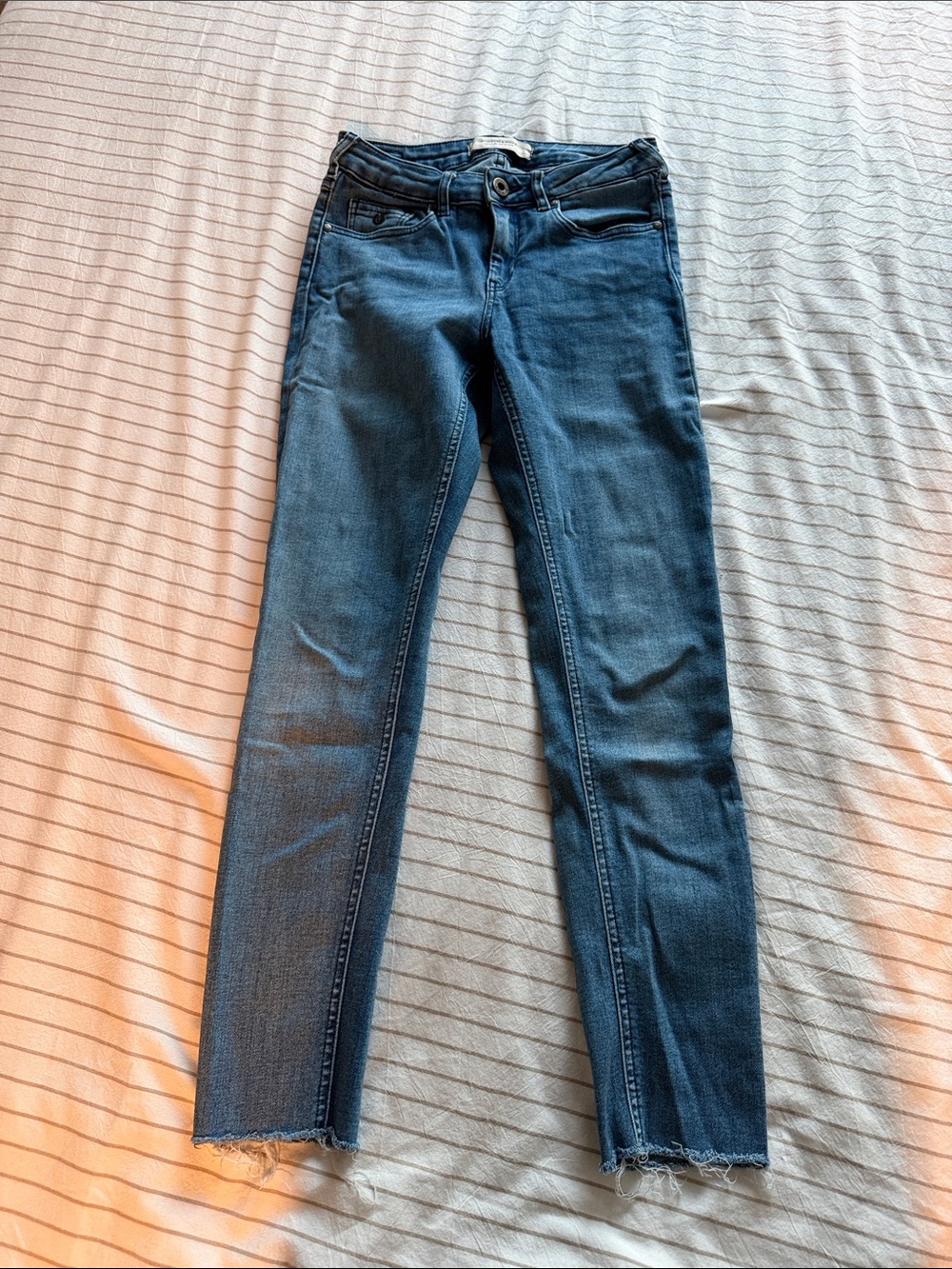 Scotch & Soda Mid Blue Skinny Jeans with Frayed Hem